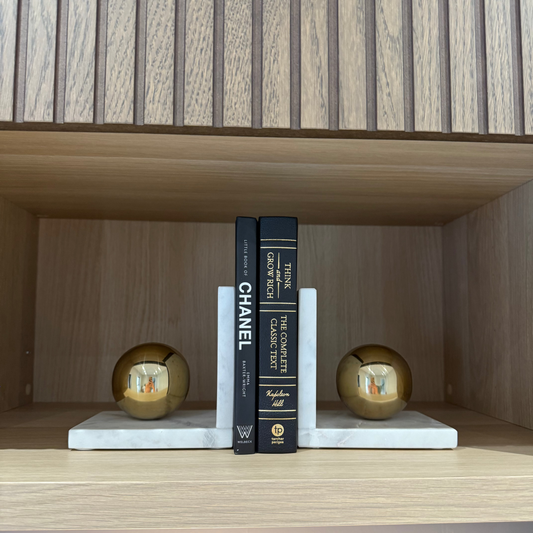 White & Gold Brass Marble Bookends
