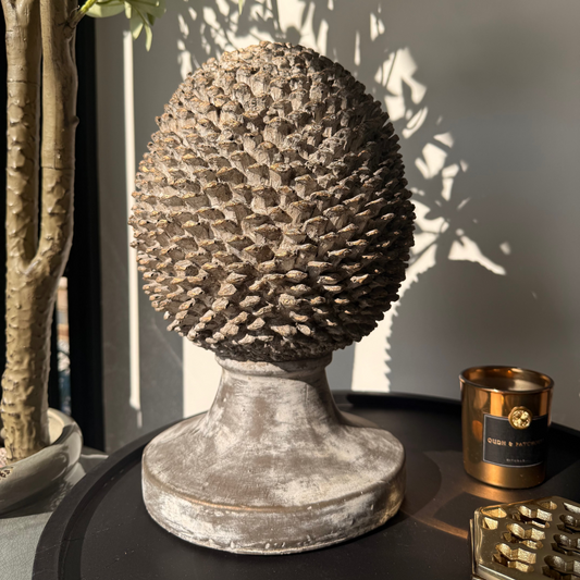 Large Stone Effect Pinecone Ornament With Gold Accents