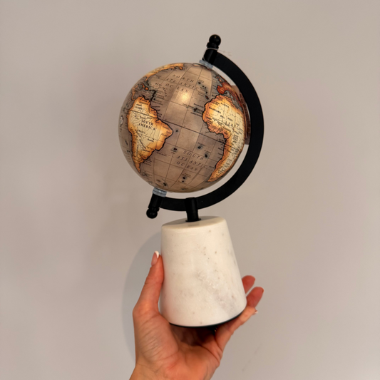 Small Beige Decorative Globe With Marble Base