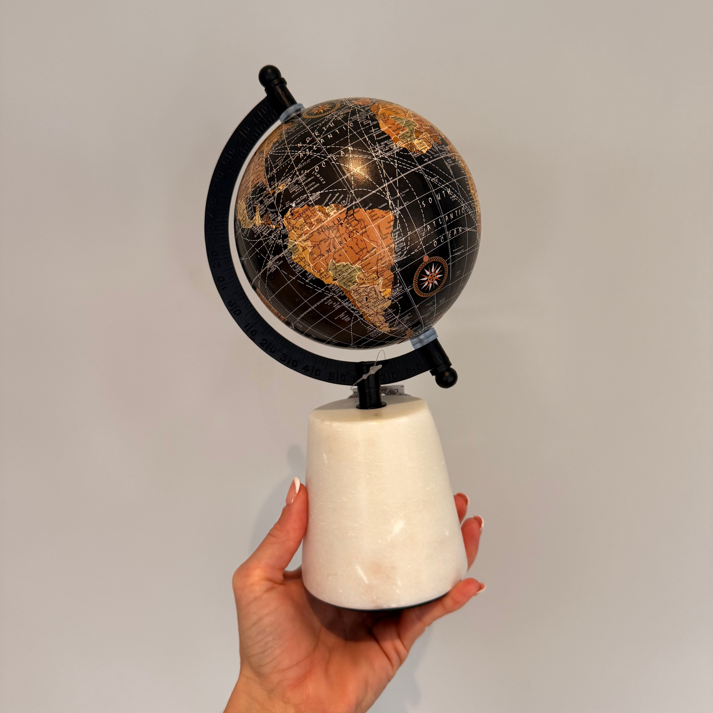 Small Black Decorative Globe With Marble Base