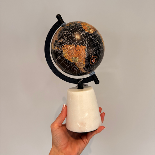 Small Black Decorative Globe With Marble Base