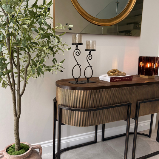 Medium Iron & Smoked Glass Candle Holder