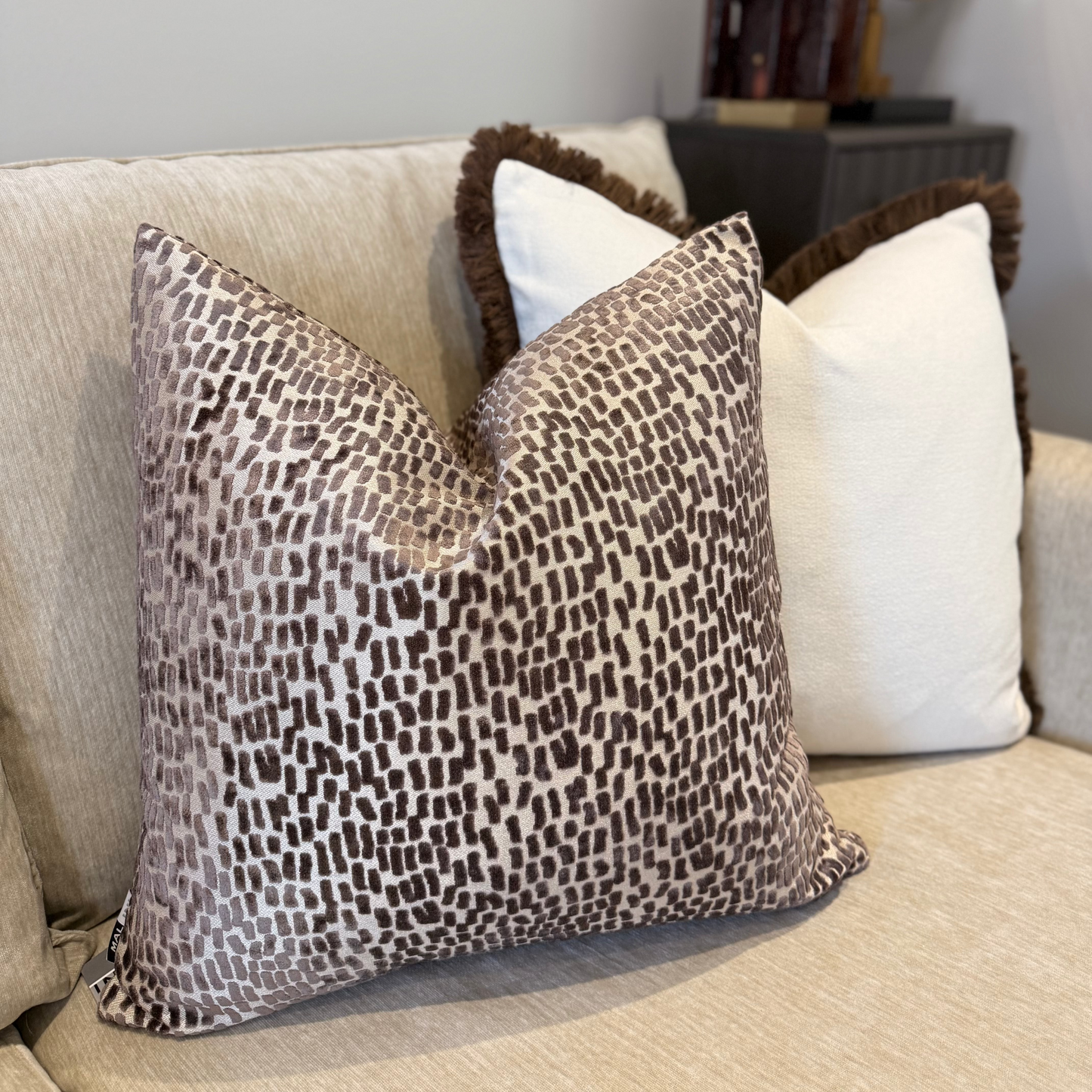 Chocolate & Beige Spotted Large Patterned Decorative Cushion