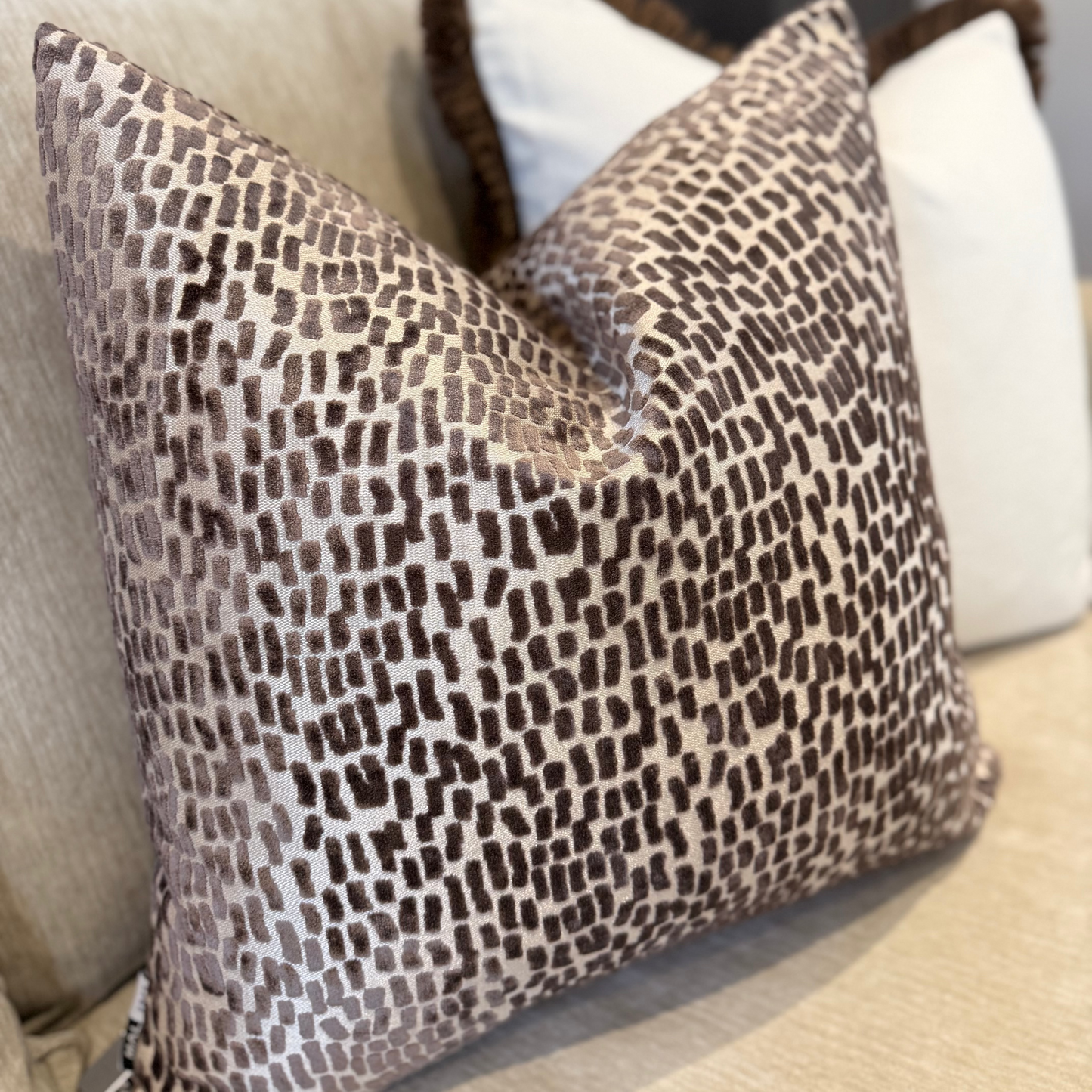 Chocolate & Beige Spotted Large Patterned Decorative Cushion