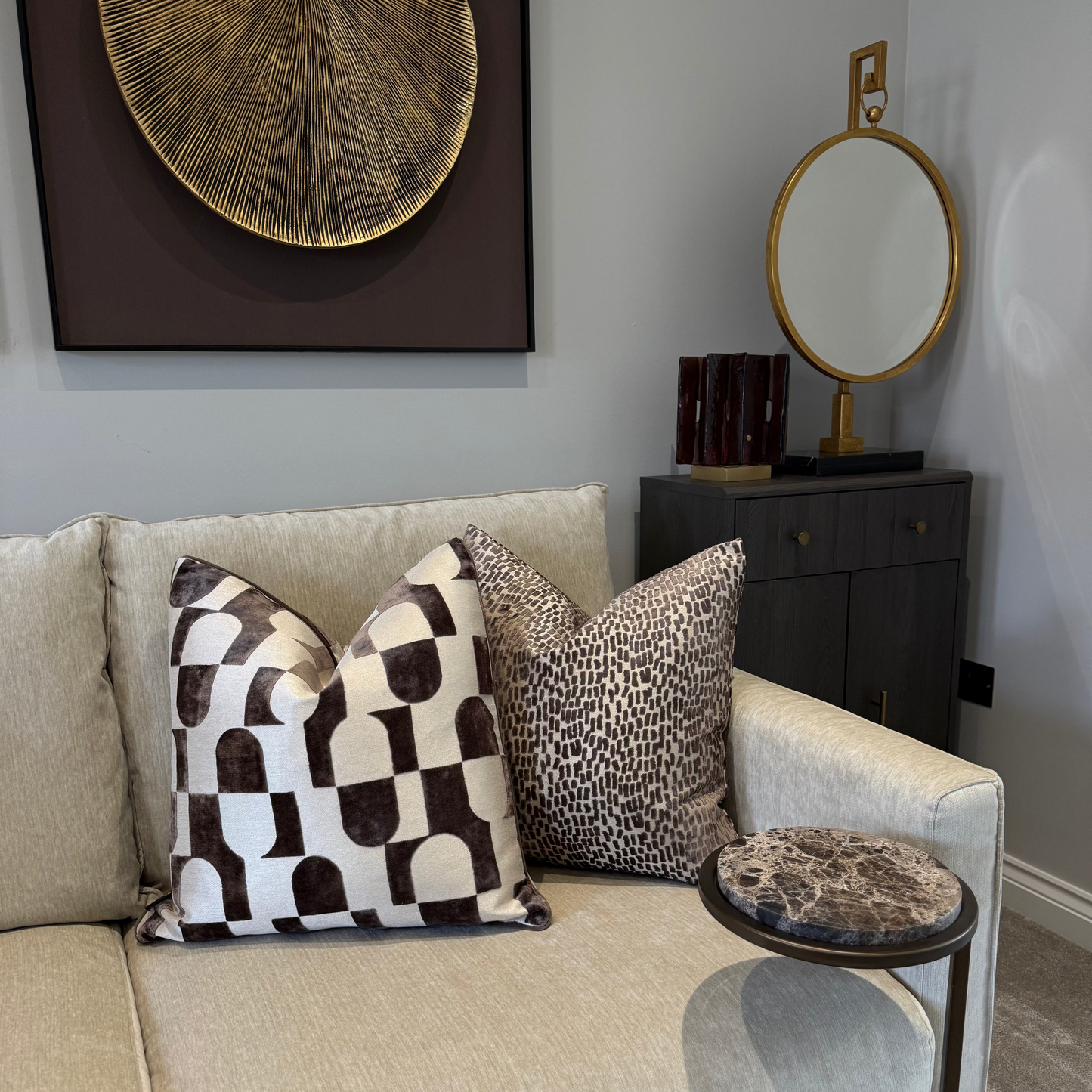 Chocolate & Beige Spotted Large Patterned Decorative Cushion