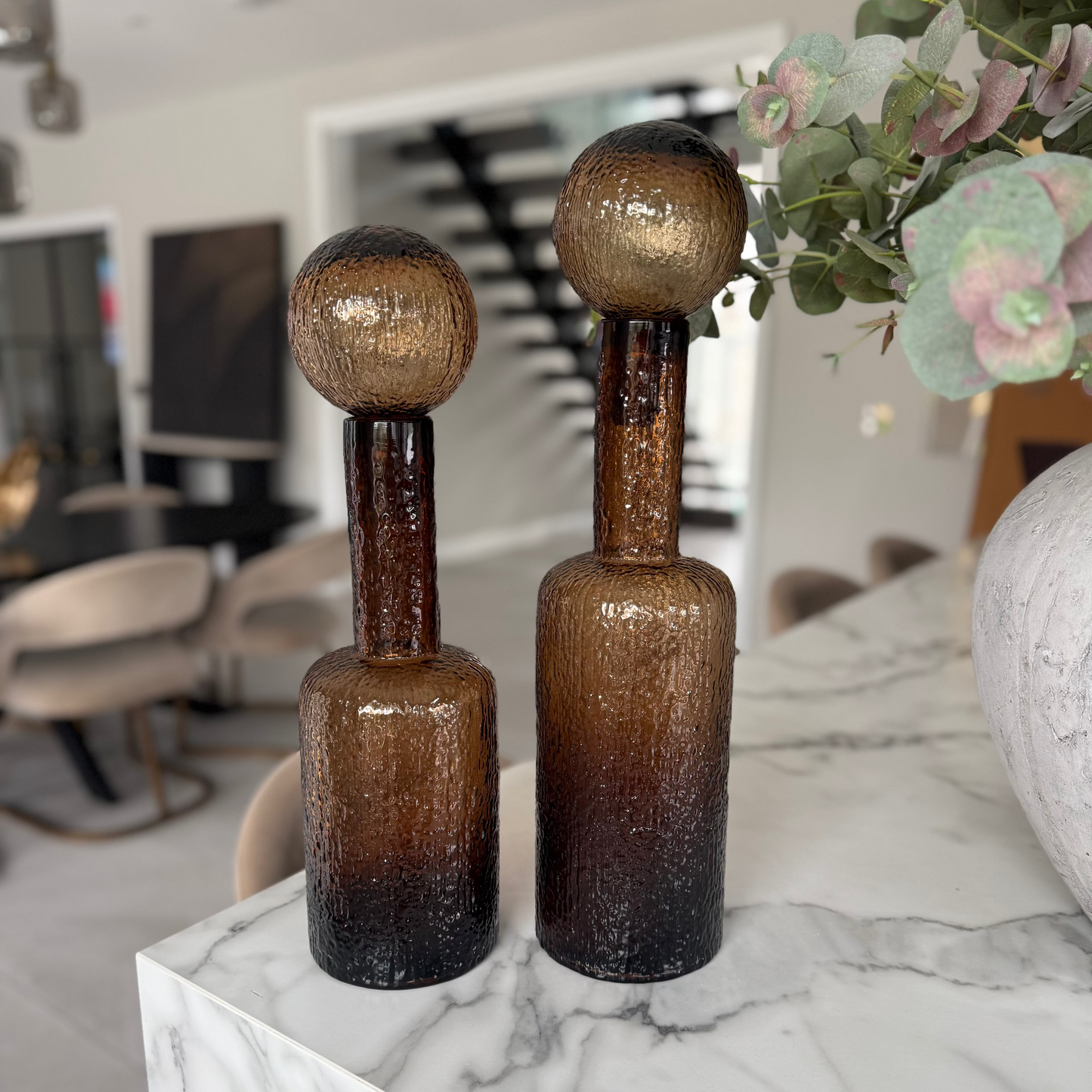 Brown Textured Glass Bottle | Large
