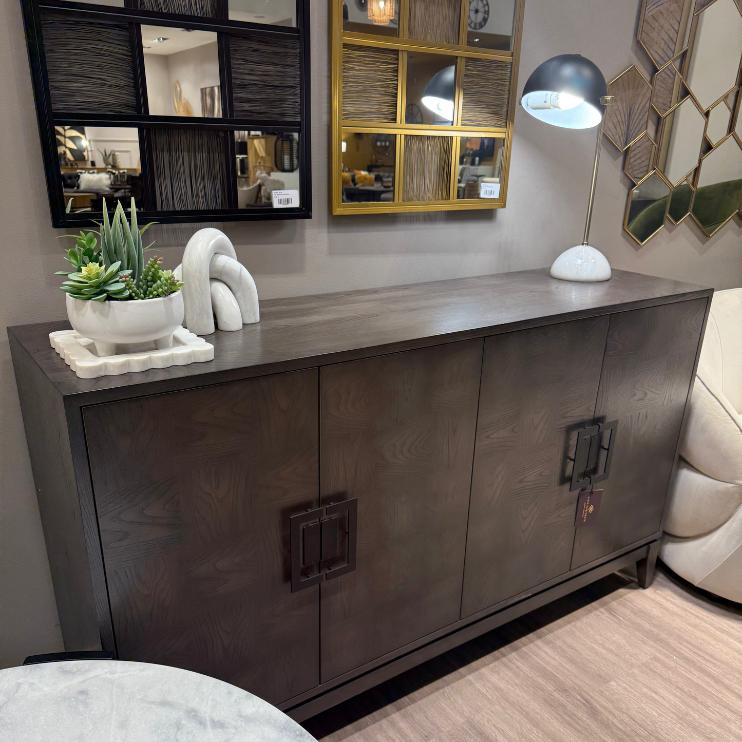 4 Door Antique Grey Wood Sideboard