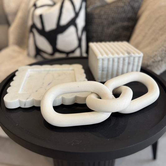 White Wood Three Link Chain Sculpture Ornament