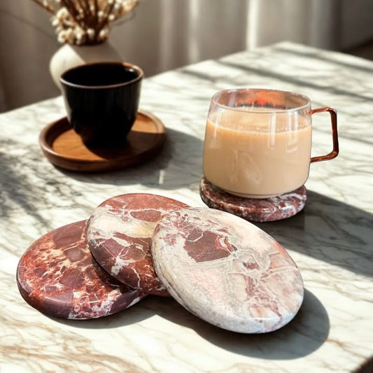 Burgundy Red Marble Set Of 4 Coasters