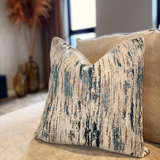 Oyster & Blue Patterned Cushion 50x50cm