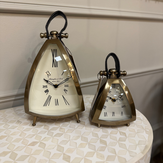 Isosceles Triangle Brass Mantal Table Clock | Large