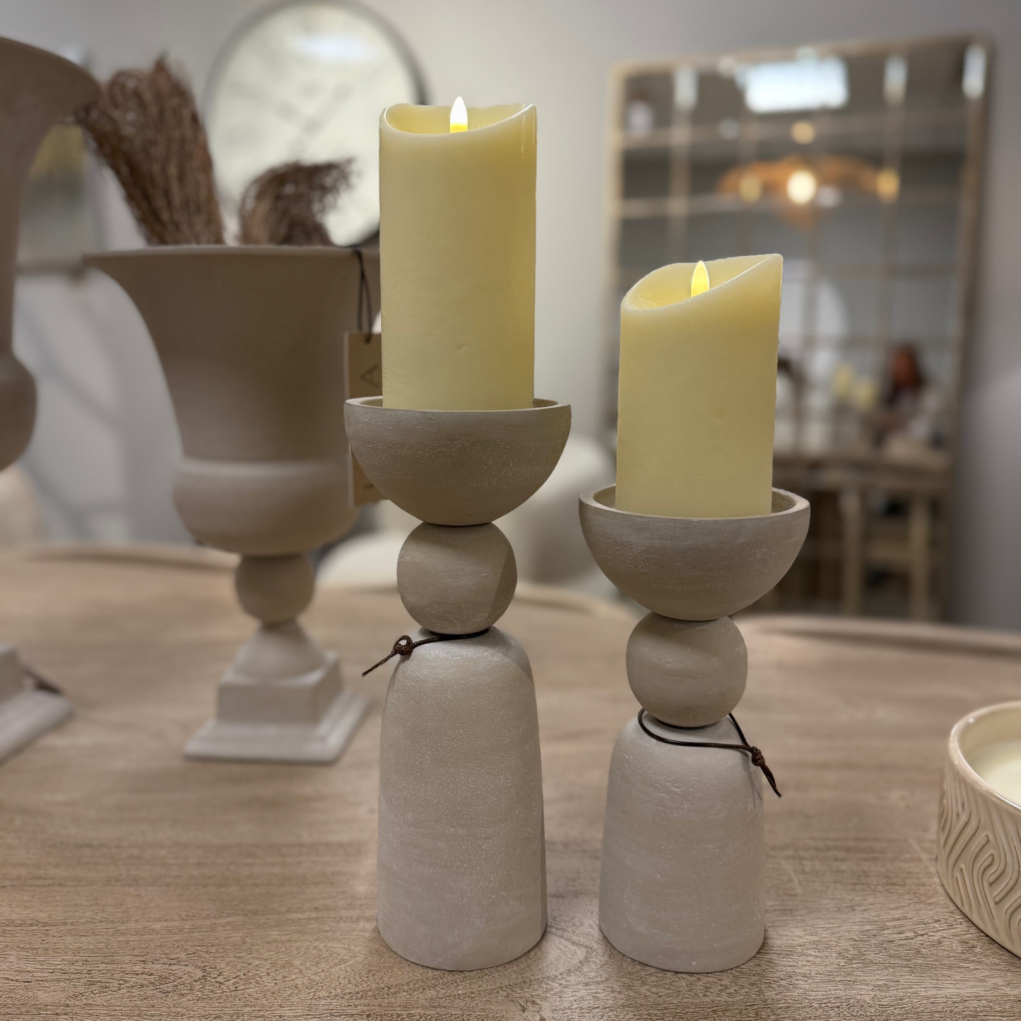 Neutral Stone Textured Pillar Candle Holder | Large
