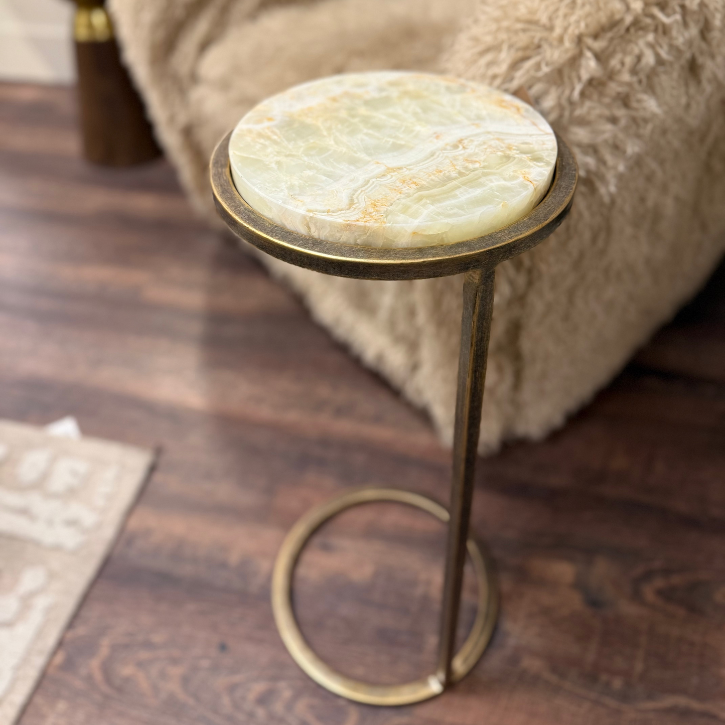 Green Onyx & Gold Small Sofa Side Table