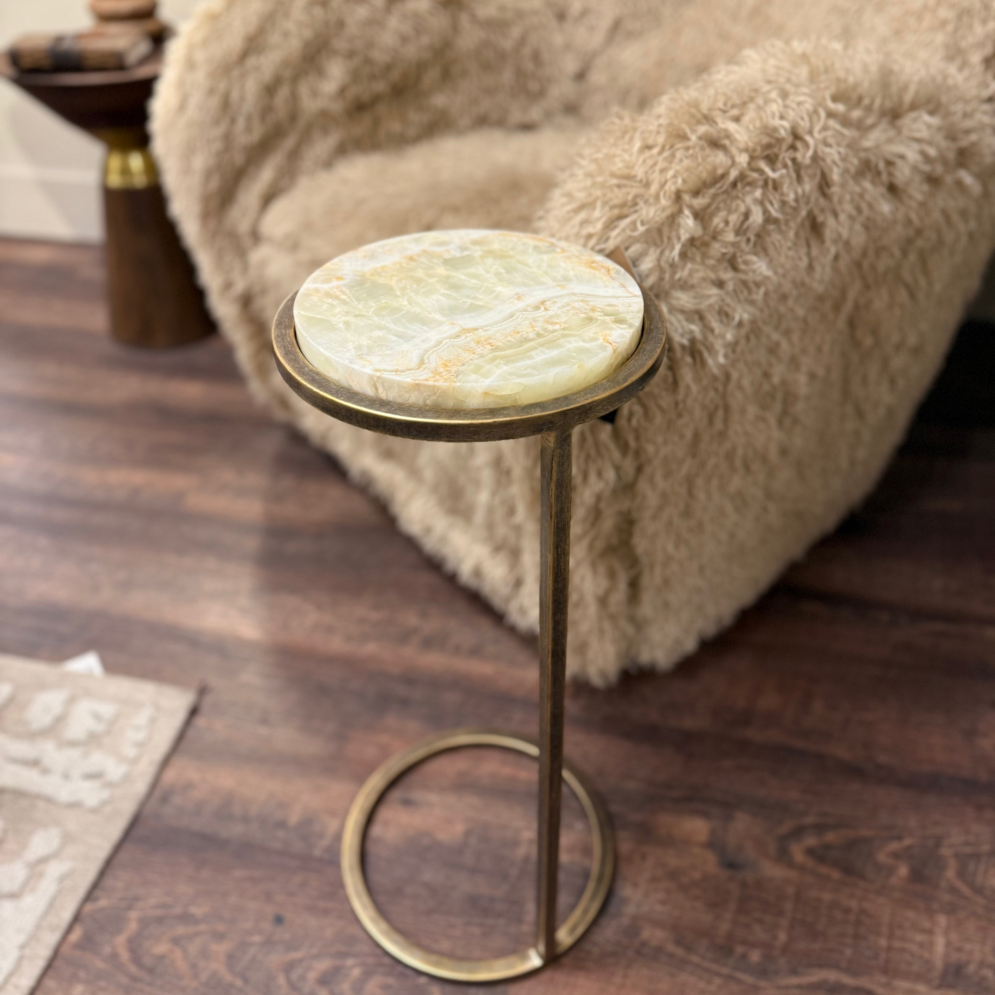 Green Onyx & Gold Small Sofa Side Table