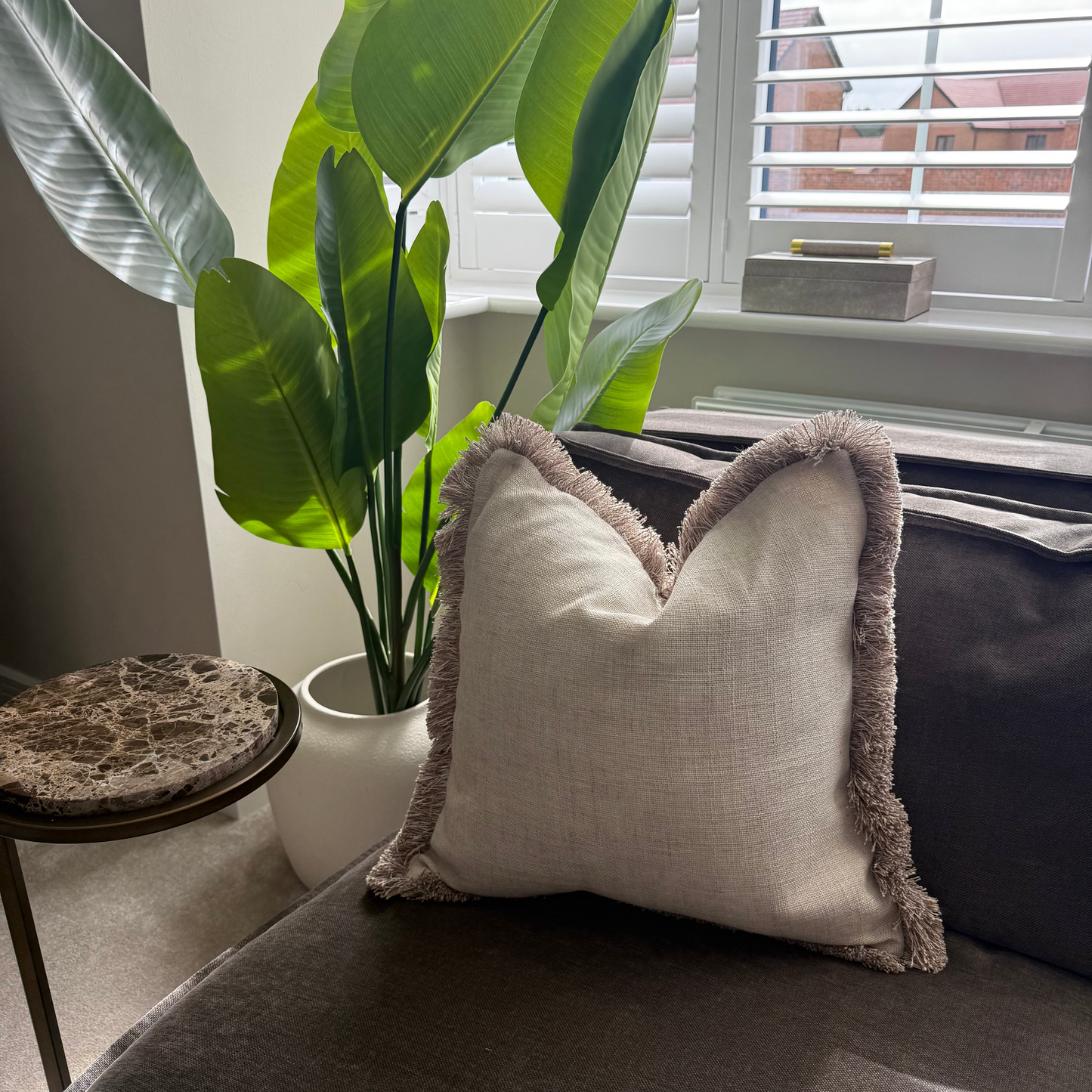 Luxury Fringed Linen-Effect Natural Decorative Cushion