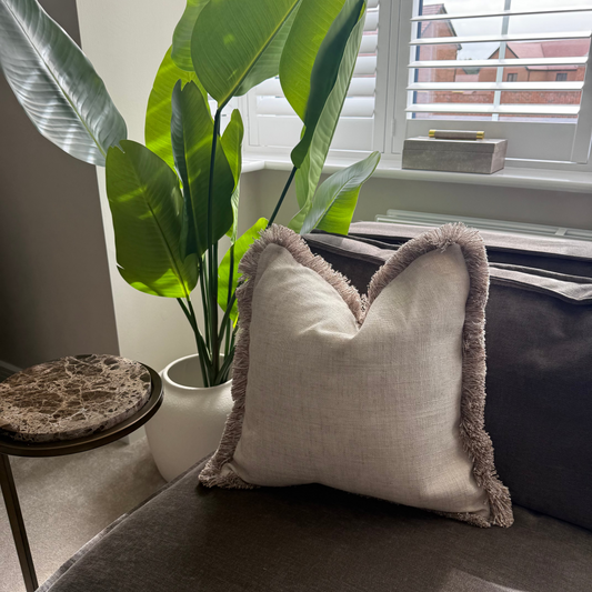Luxury Fringed Linen-Effect Natural Decorative Cushion
