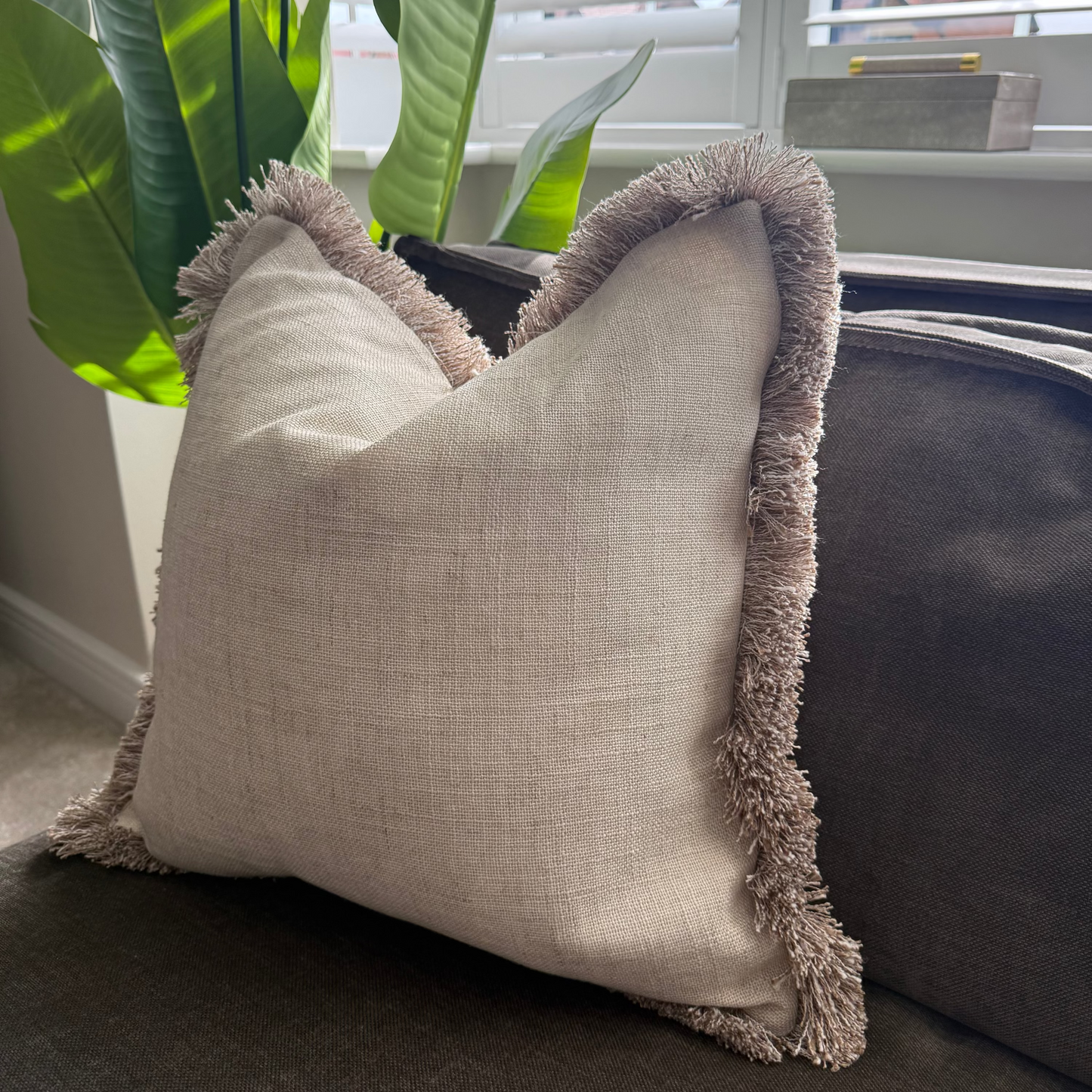 Luxury Fringed Linen-Effect Natural Decorative Cushion