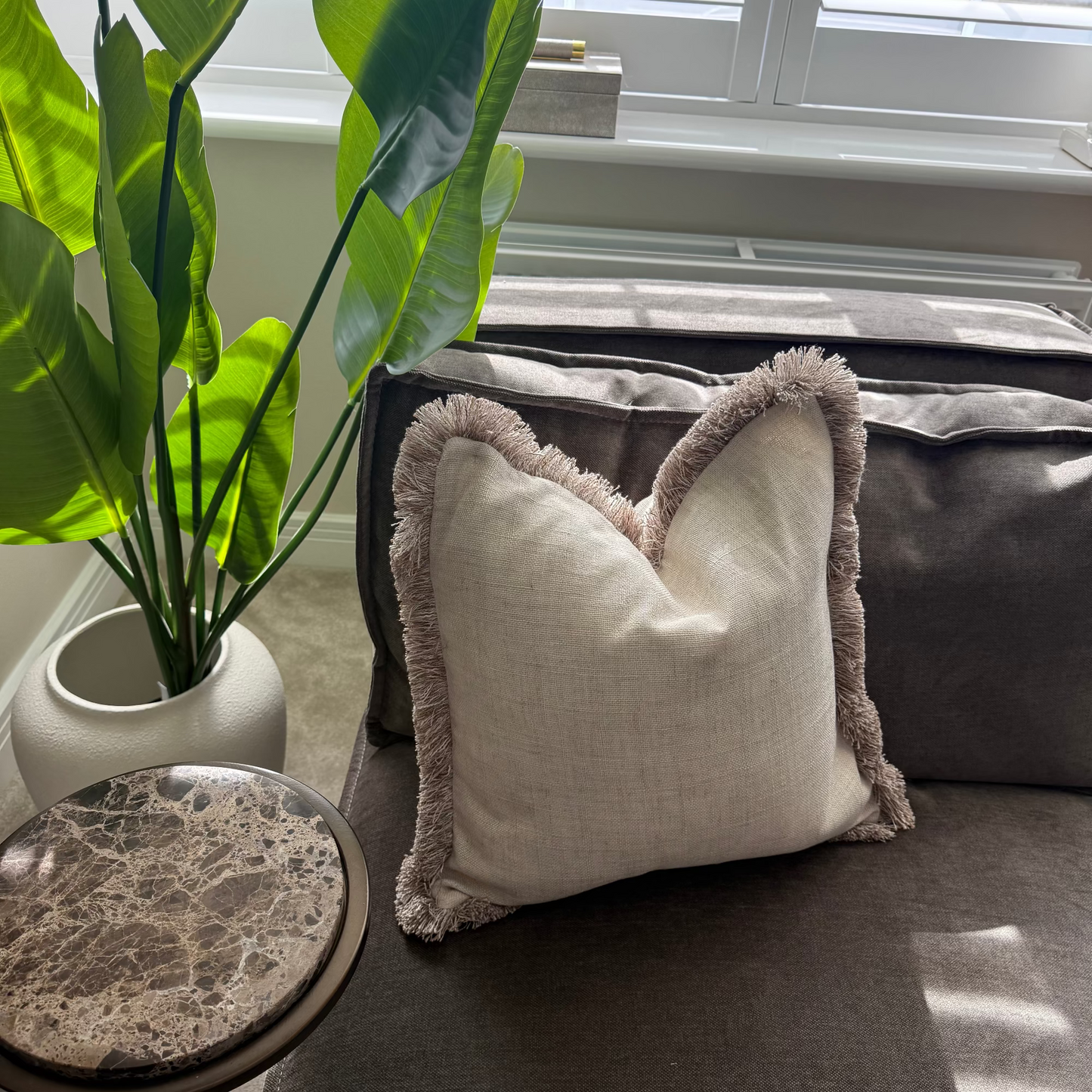 Luxury Fringed Linen-Effect Natural Decorative Cushion