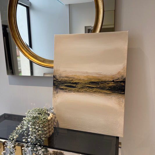 Cream Gold & Navy Handmade Textured Wall Art Canvas