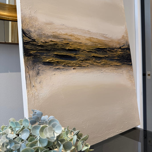 Cream Gold & Navy Handmade Textured Wall Art Canvas