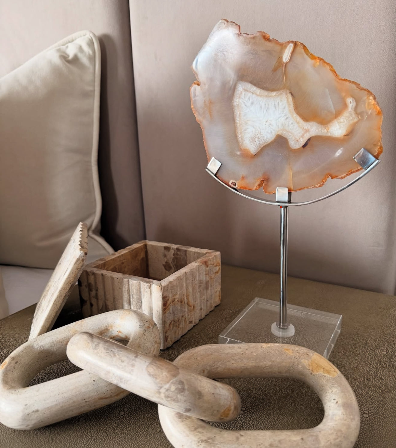 White & Silver Agate Crystal Sculpture