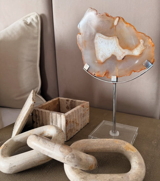 White & Silver Agate Crystal Sculpture