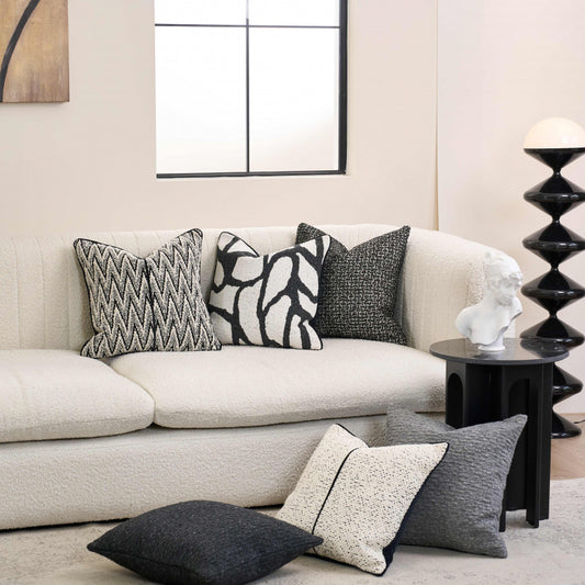 Luxury Black Patterned Boucle Woven Decorative Cushion