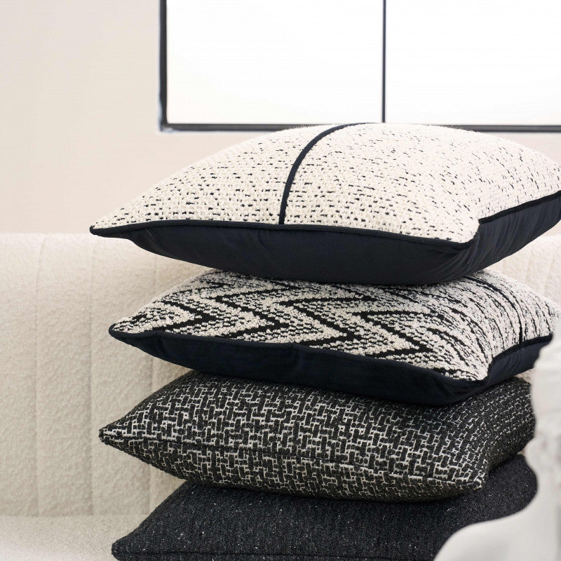 Luxury Black Patterned Boucle Woven Decorative Cushion