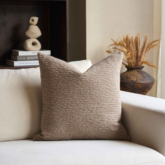 Luxury Neutral Brown Boucle Woven Decorative Cushion