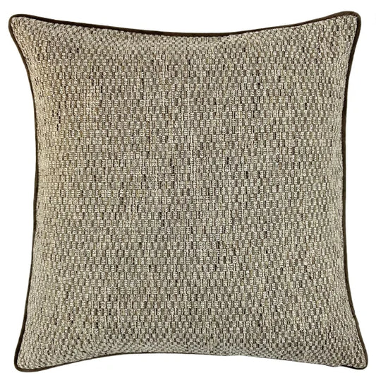 Large Textured Linen Coffee Beige Piped Decorative Cushion