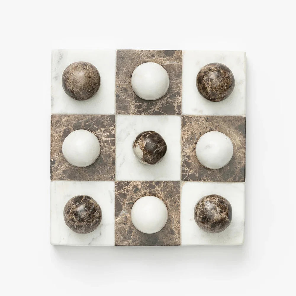 Brown & White Marble Tic Tac Toe Game