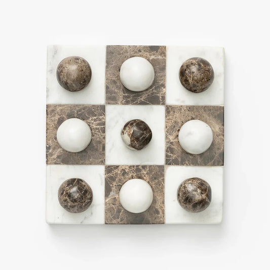 Brown & White Marble Tic Tac Toe Game