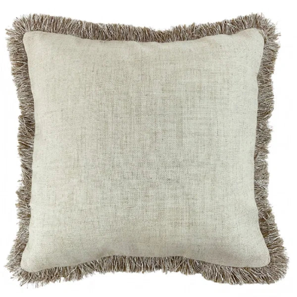 Luxury Fringed Linen-Effect Natural Decorative Cushion