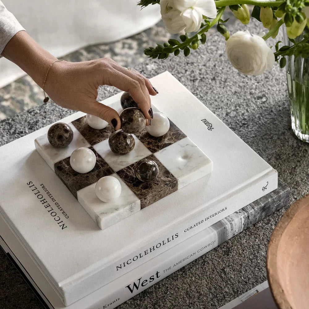 Brown & White Marble Tic Tac Toe Game