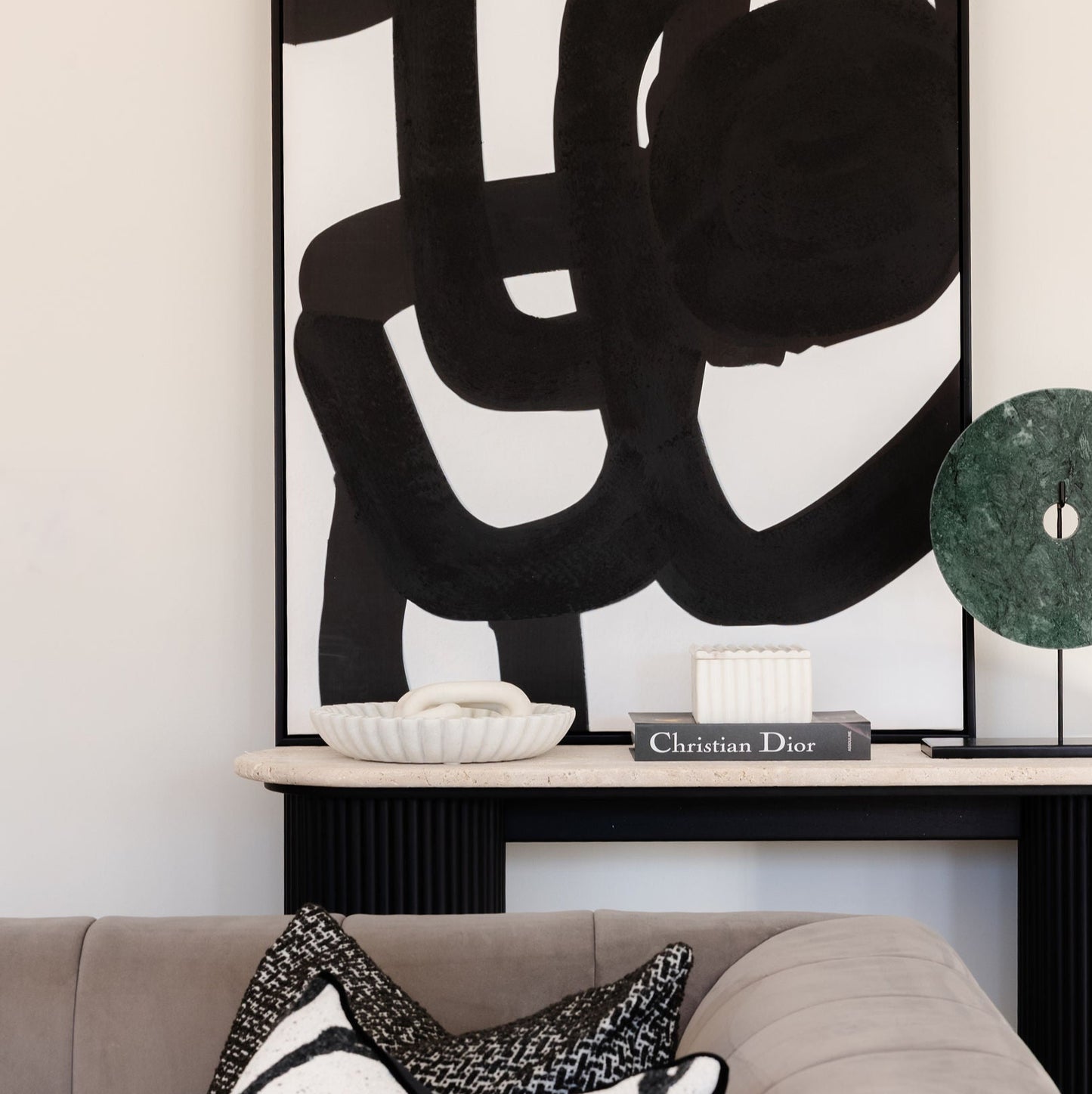 Large Round White Fluted Marble Bowl