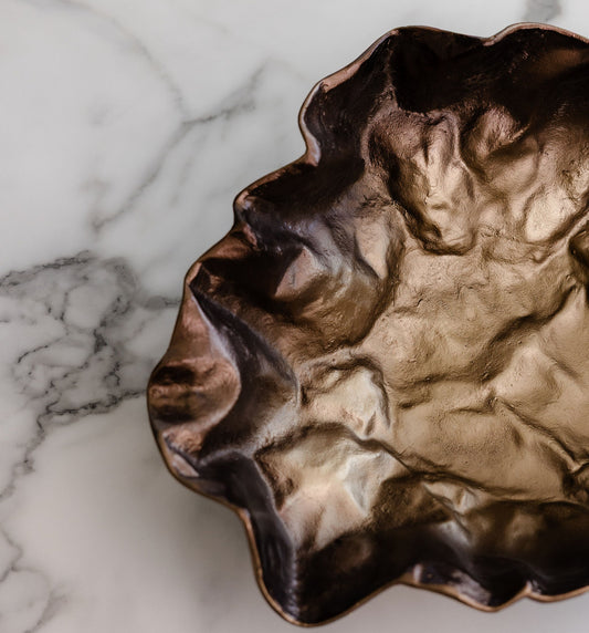 Large Bronze Cast Aluminium Decorative Leaf Bowl