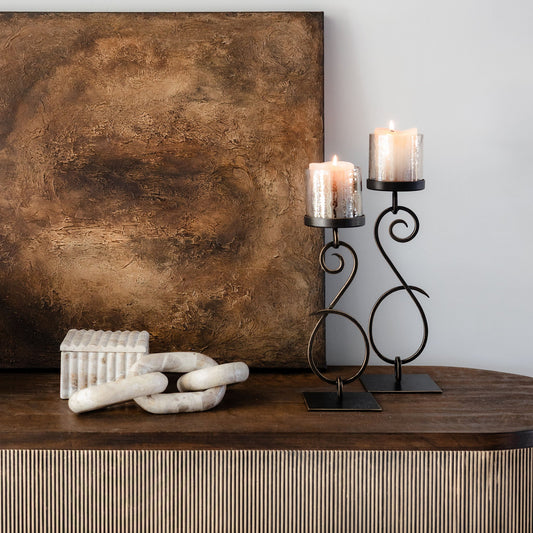 Large Iron & Smoked Glass Candle Holder