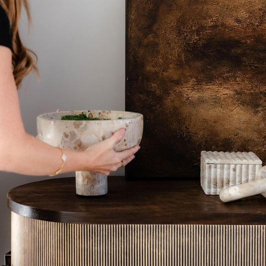 Chocolate Brown Marble Pedestal Bowl