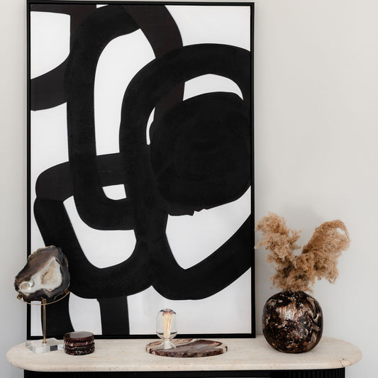 Set Of Two Back & White Abstract Wall Art Framed Canvases