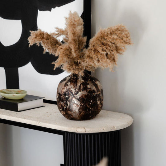 Brown Marbled Round Glass Vase