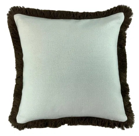 Large Cream & Chocolate Brown Decorative Cushion With Fringe Trim Detail